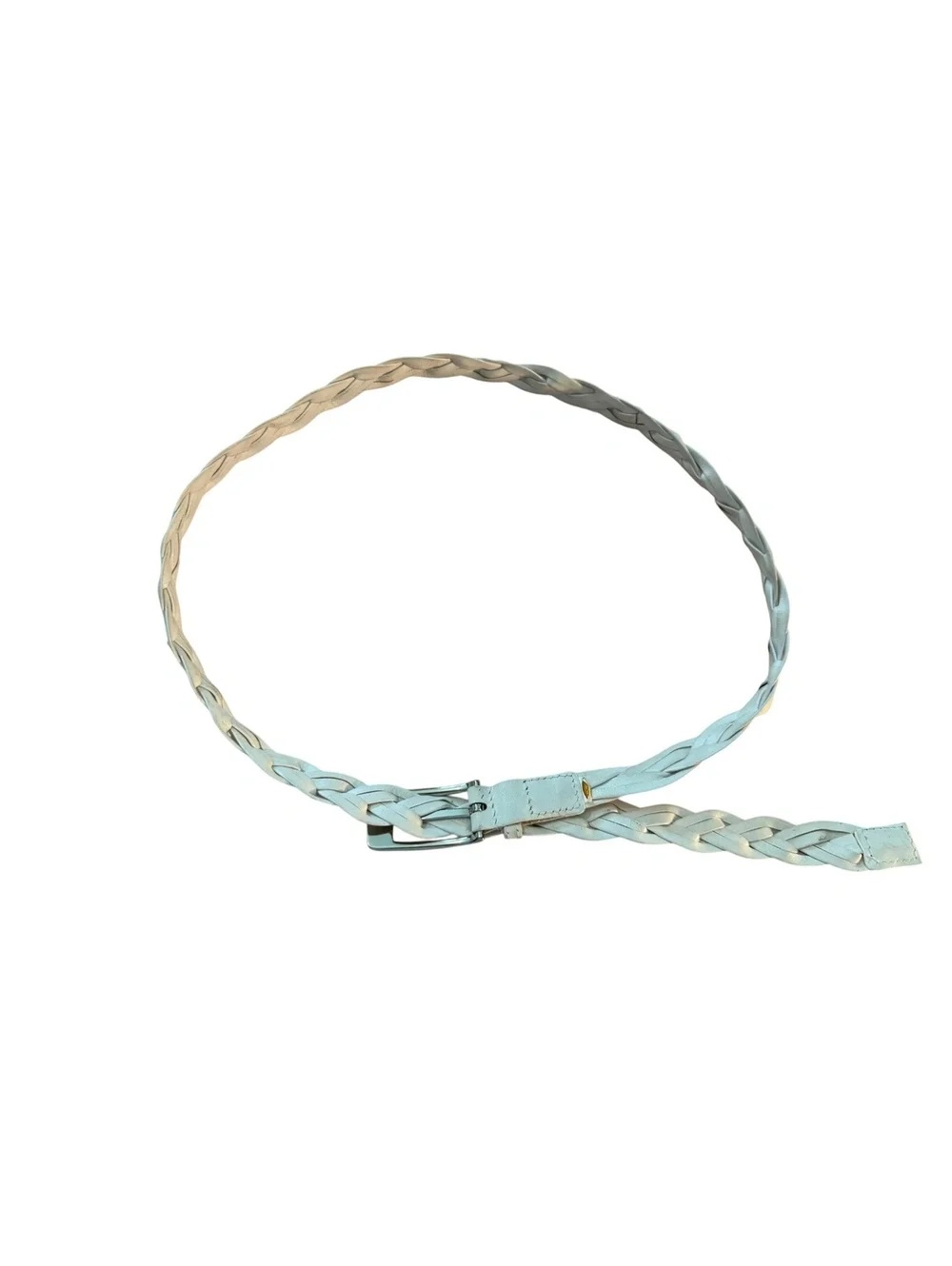 White Braided Belt with Silver Buckle